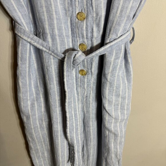 Everlane Linen Striped Button Up Jumpsuit Women's 4 Blue Tie Waist Boho Coastal - Picture 9 of 16